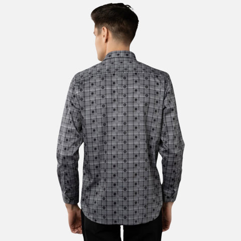 Luchiano Visconti Grey with Black Jacquard Plaid and Circle Shirt 49103 Luchiano Visconti Grey with Black Jacquard Plaid and Circle Shirt 49103
