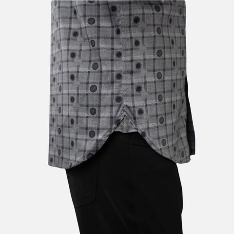 Luchiano Visconti Grey with Black Jacquard Plaid and Circle Shirt 49103 Luchiano Visconti Grey with Black Jacquard Plaid and Circle Shirt 49103