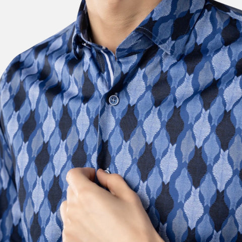 Luchiano Visconti 4997 Blue Daggered Swirl Shirt - Italian Craftsmanship, Turkish Elegance Luchiano Visconti 4997 Blue Daggered Swirl Shirt - Italian Craftsmanship, Turkish Elegance