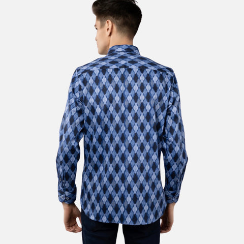 Luchiano Visconti 4997 Blue Daggered Swirl Shirt - Italian Craftsmanship, Turkish Elegance Luchiano Visconti 4997 Blue Daggered Swirl Shirt - Italian Craftsmanship, Turkish Elegance