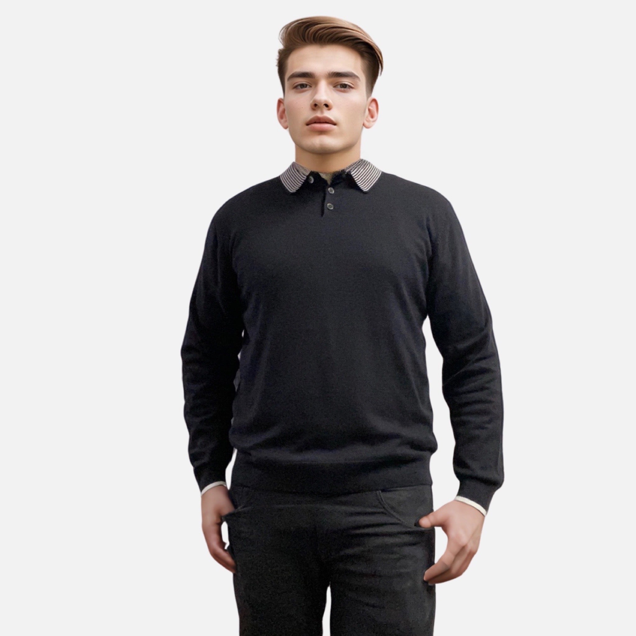 Mens lightweight polo collar sweater black Mens lightweight polo collar sweater black