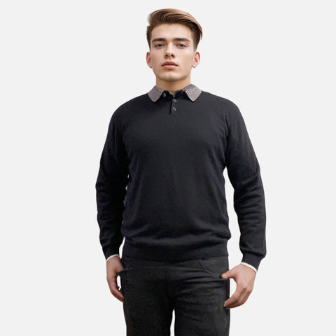 Mens lightweight polo collar sweater black Mens lightweight polo collar sweater black
