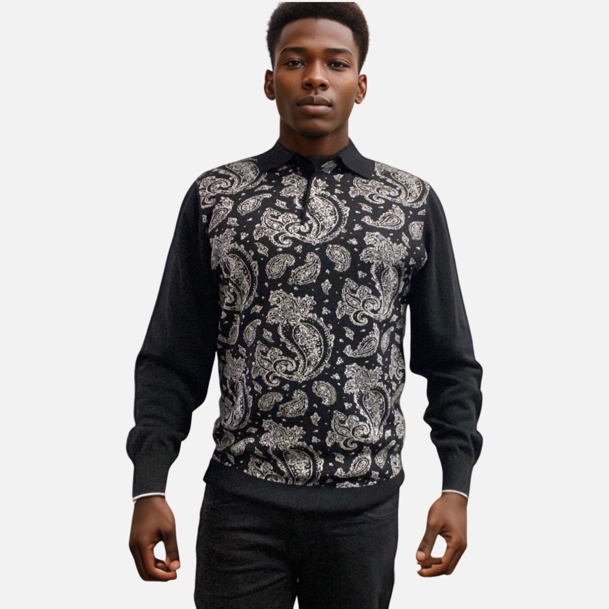 Wool blend polo collar sweater for men Wool blend polo collar sweater for men