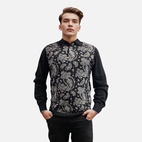 Cigar paisley polo sweater black Cigar paisley polo sweater black