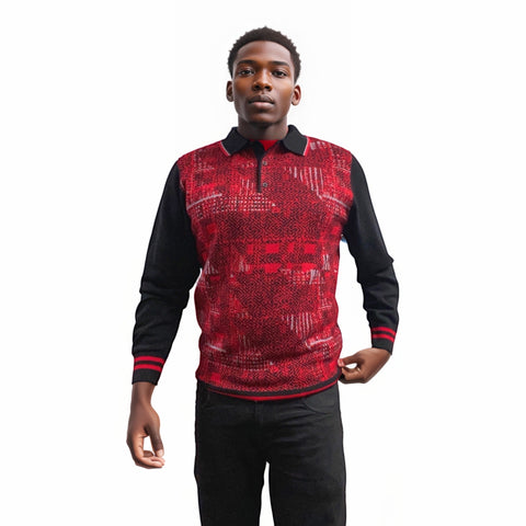 Red wool blend polo collar sweater for men Red wool blend polo collar sweater for men