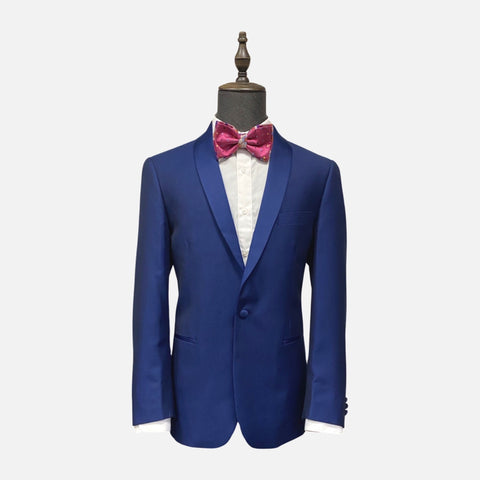 Modern Blue Pin Dot Tuxedo with Shawl Collar - Flat Front Pants Modern Blue Pin Dot Tuxedo with Shawl Collar - Flat Front Pants