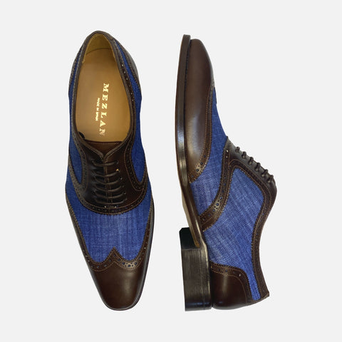 Exclusive Men's Mezlan Brown/Blue Wingtip Shoe Pasteur Exclusive Men's Mezlan Brown/Blue Wingtip Shoe Pasteur