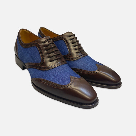 Exclusive Men's Mezlan Brown/Blue Wingtip Shoe Pasteur Exclusive Men's Mezlan Brown/Blue Wingtip Shoe Pasteur