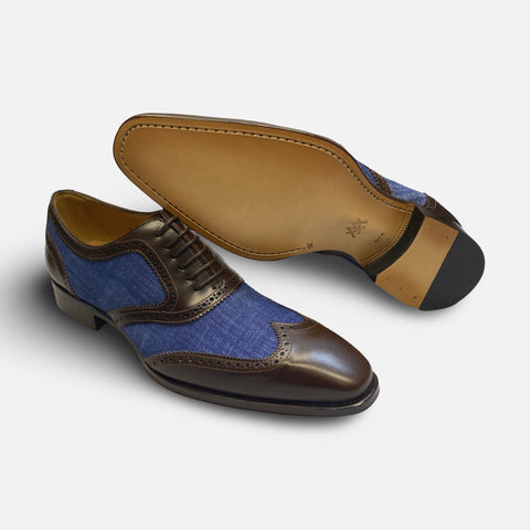 Exclusive Men's Mezlan Brown/Blue Wingtip Shoe Pasteur Exclusive Men's Mezlan Brown/Blue Wingtip Shoe Pasteur