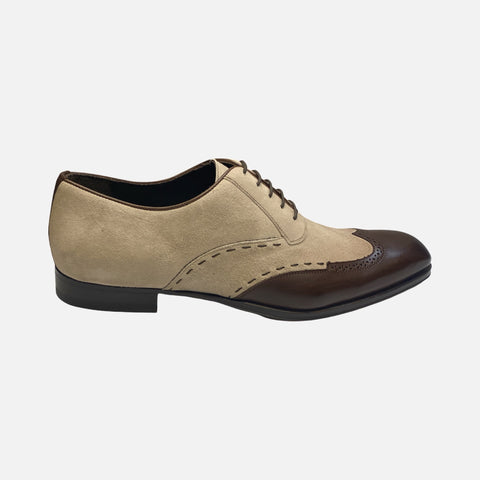 Mezlan Paganini Brown/Taupe Wingtip Suede and Leather Shoe Mezlan Paganini Brown/Taupe Wingtip Suede and Leather Shoe