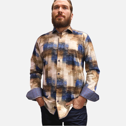 7 downie earth tone shirt with contrast under cuff