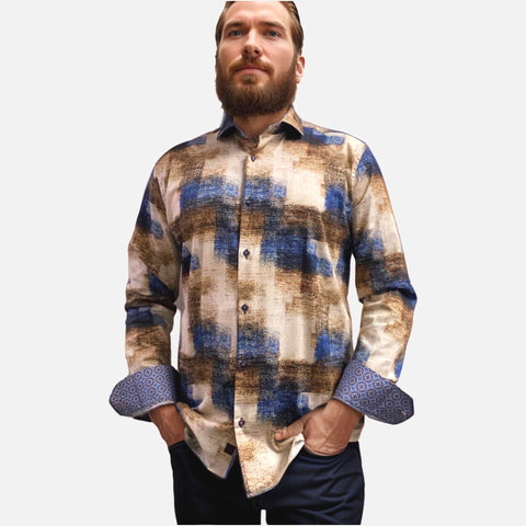 7 downie earth tone shirt with contrast under cuff 7 downie earth tone shirt with contrast under cuff