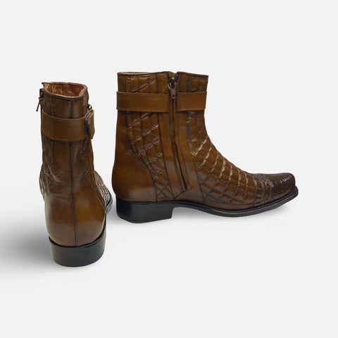 Mens side zip quilted boot with alligator toe Mens side zip quilted boot with alligator toe