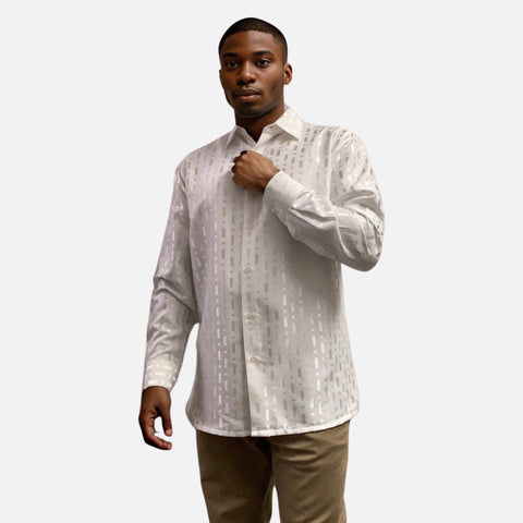 Men's White Tone-on-Tone Long Sleeve Shirt - Relaxed Style Men's White Tone-on-Tone Long Sleeve Shirt - Relaxed Style