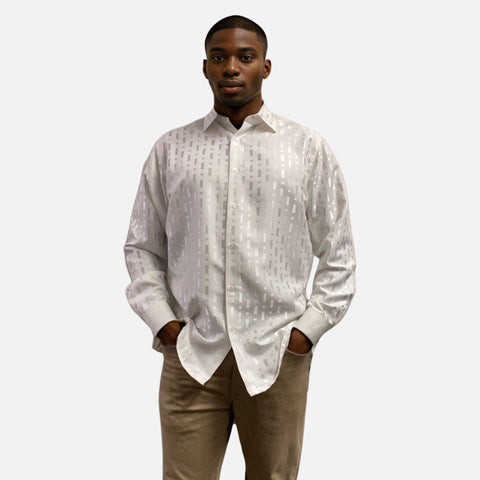 Men's White Tone-on-Tone Long Sleeve Shirt - Relaxed Style Men's White Tone-on-Tone Long Sleeve Shirt - Relaxed Style