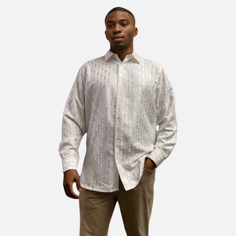 Men's White Tone-on-Tone Long Sleeve Shirt - Relaxed Style Men's White Tone-on-Tone Long Sleeve Shirt - Relaxed Style