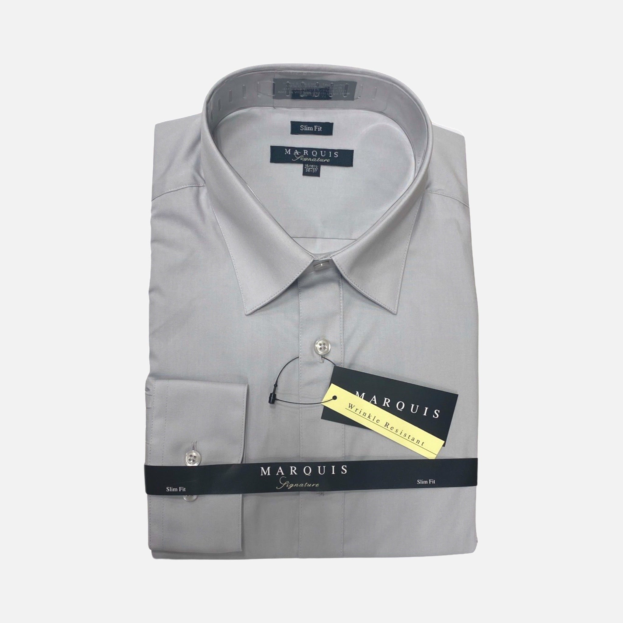 Mens Slim Fit Silver Dress Shirt | Plain Cuff | 60% Cotton 40% Polyester 17/17.5 (34-35) Mens Slim Fit Silver Dress Shirt | Plain Cuff | 60% Cotton 40% Polyester 17/17.5 (34-35)