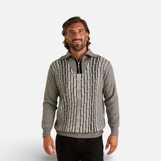 Men’s Gray and Black Patterned Quarter-Zip Sweater | Classic Fit