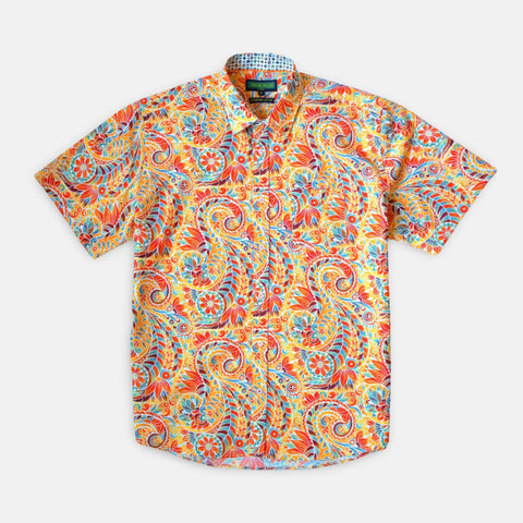 Inserch Orange Paisley Print Cotton Shirt – 100% Cotton, Short Sleeve | XL Inserch Orange Paisley Print Cotton Shirt – 100% Cotton, Short Sleeve | XL