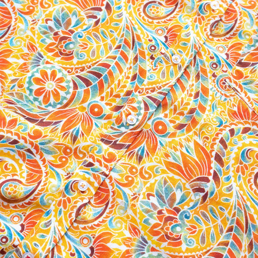 Inserch Orange Paisley Print Cotton Shirt – 100% Cotton, Short Sleeve | XL