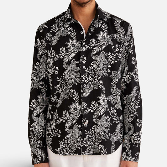 Inserch Black & White Floral Paisley Long Sleeve Shirt – Linen Blend