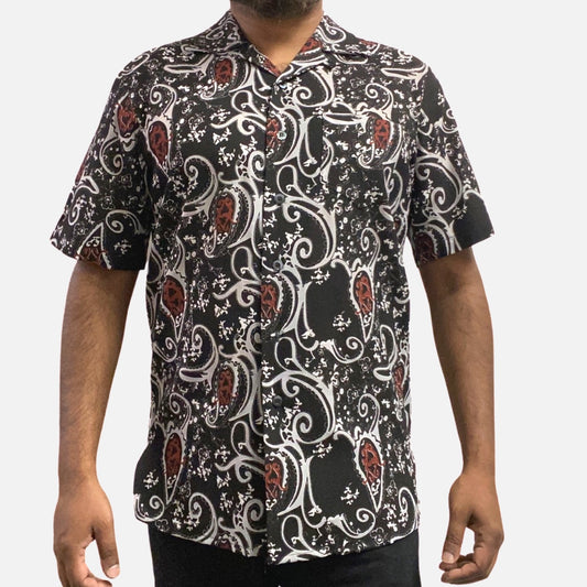 Mens summer short sleeve paisley black shirt