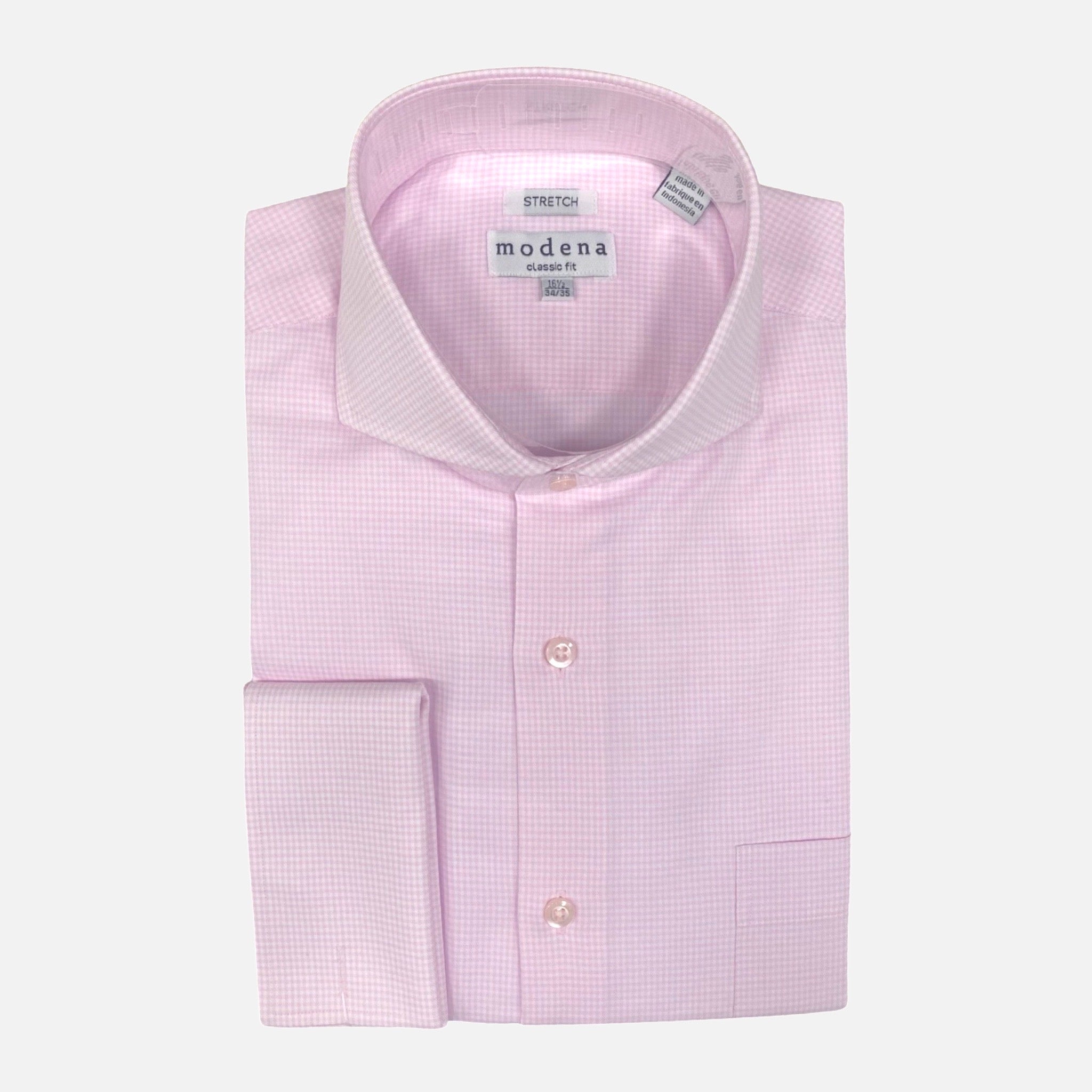 mens pink check dress shirt Non-Iron Cotton Check Dress Shirt With Contrast Trim