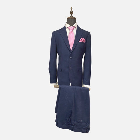 Men’s Blue Suit with Subtle Design - Single Breasted, Notch Lapel, Double Vents Men’s Blue Suit with Subtle Design - Single Breasted, Notch Lapel, Double Vents