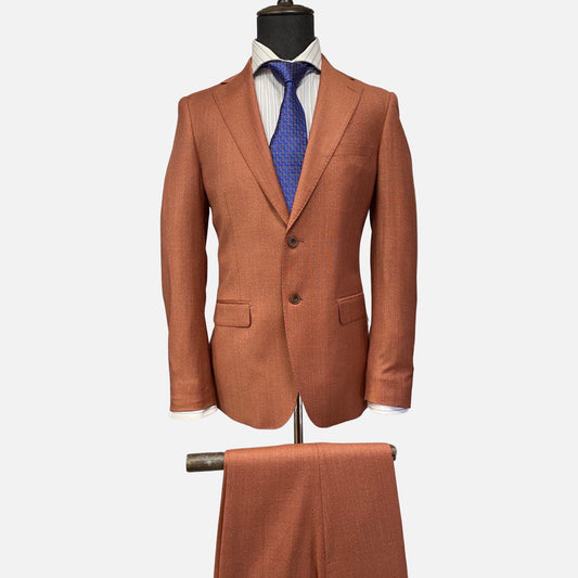 Slim Fit Tiglio Men's Rust tone on tone Italian Suit - 100% Wool | 48R