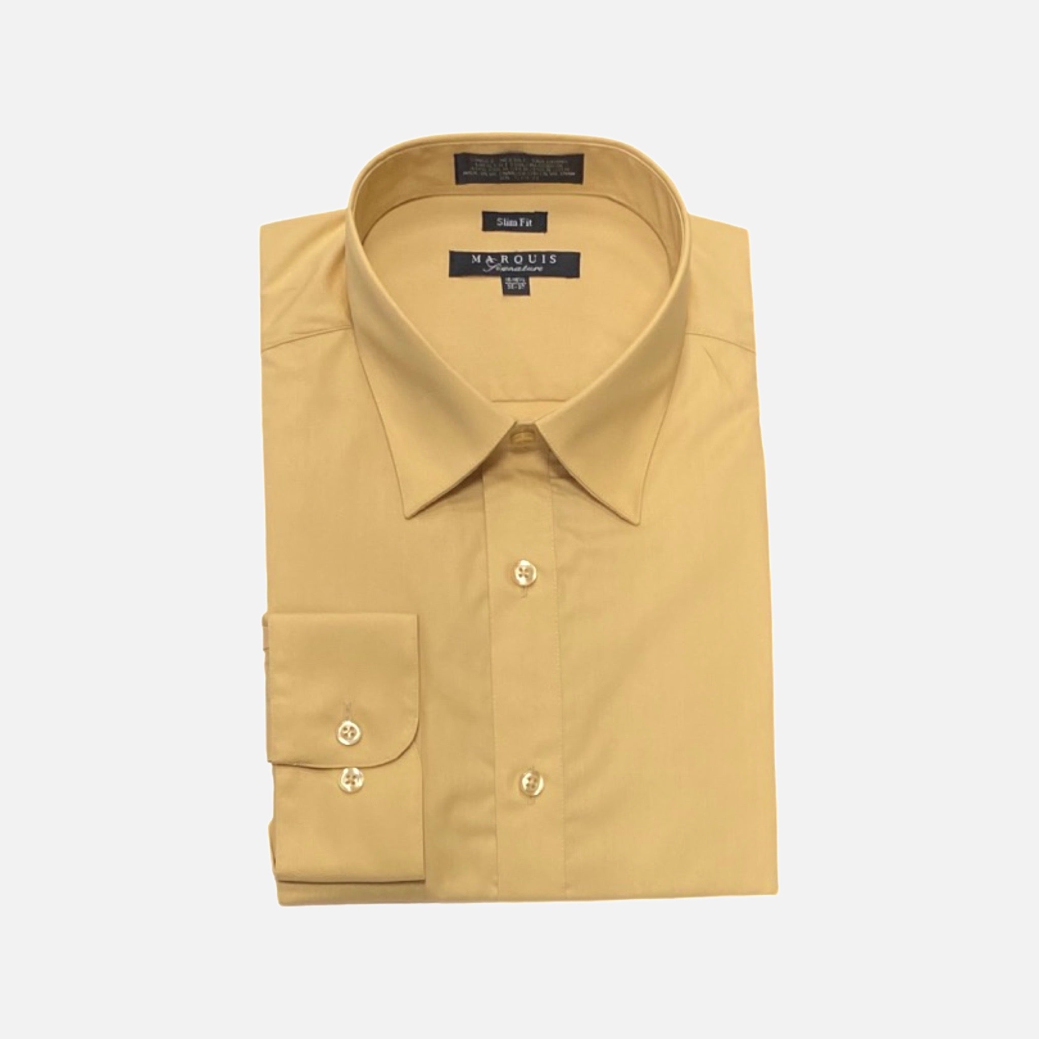 Marquis Men's Champagne Gold Long Sleeve With SLIM FIT Dress Shirt 16.5 / 36-37