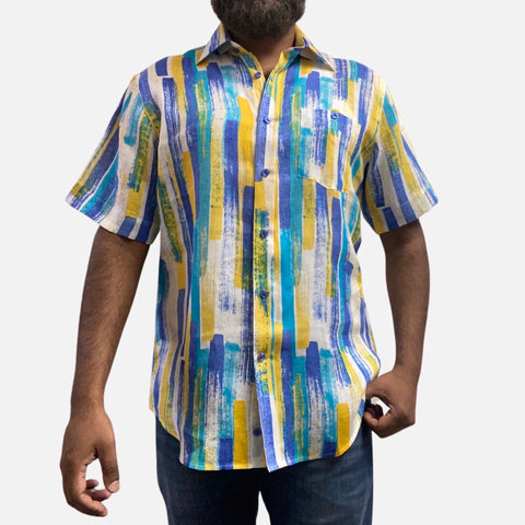 Men’s 100% Linen Casual Summer White Multi Shirt Men’s 100% Linen Casual Summer White Multi Shirt