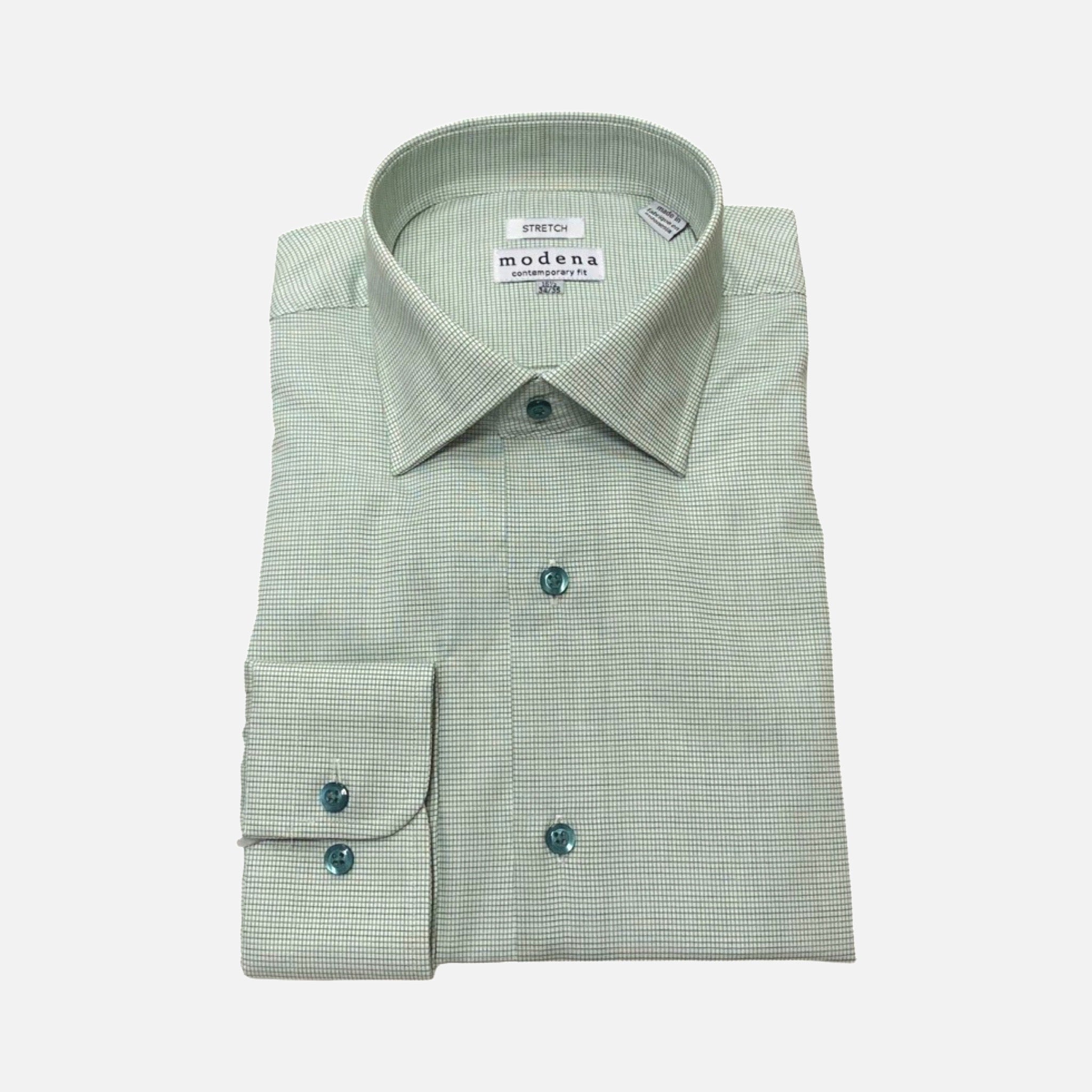 Modena Contemporary Fit Dress Shirt: Green Mini Check Line Pattern 18.5 (34/35) Modena Contemporary Fit Dress Shirt: Green Mini Check Line Pattern 18.5 (34/35)