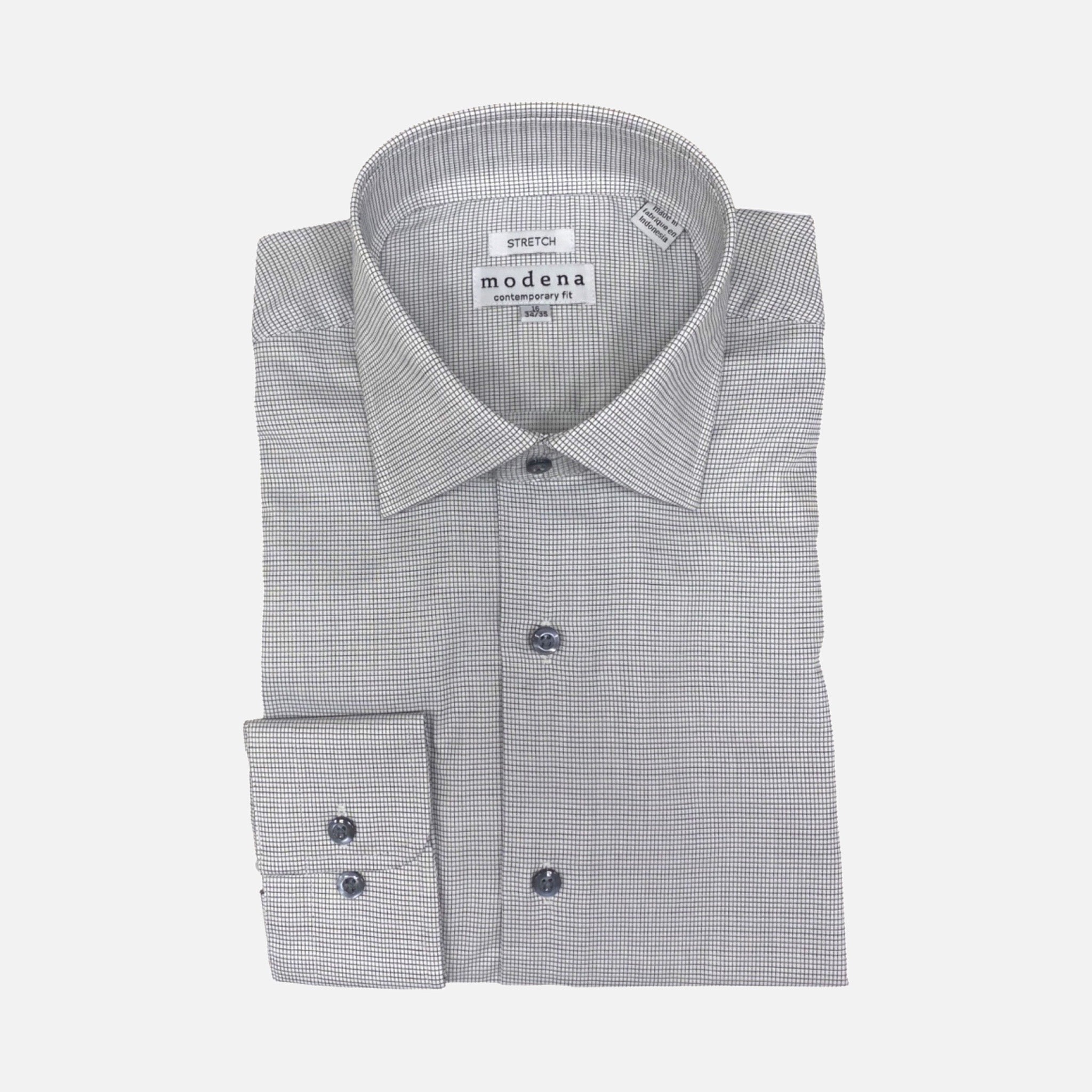 Modena Contemporary Fit Dress Shirt: Gray Mini Check Line Pattern 15.5 (34/35) Modena Contemporary Fit Dress Shirt: Gray Mini Check Line Pattern 15.5 (34/35)