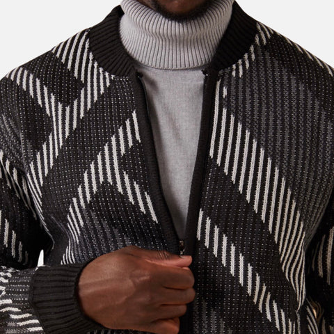 Mens Black Baseball Collar Full Zip Sweater | Modern Fit | Clearance Mens Black Baseball Collar Full Zip Sweater | Modern Fit | Clearance