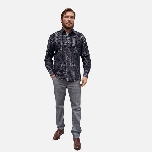 Final Sale  | Maenza Men's Black Slim Fit Fashion Button-Up Shirt | Medium