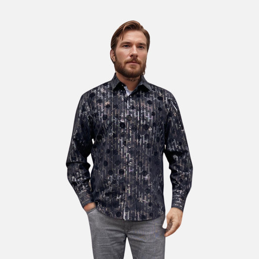 Final Sale  | Maenza Men's Black Slim Fit Fashion Button-Up Shirt | Medium