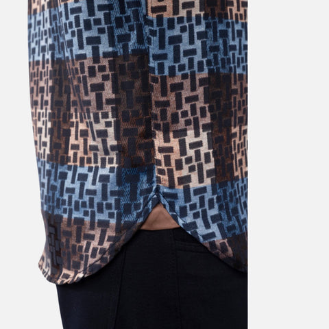 Luchiano Shirt 4975 Brown and Blue Stripes with Navy Shape Satin Jacquard - Timeless Sophistication Luchiano Shirt 4975 Brown and Blue Stripes with Navy Shape Satin Jacquard - Timeless Sophistication