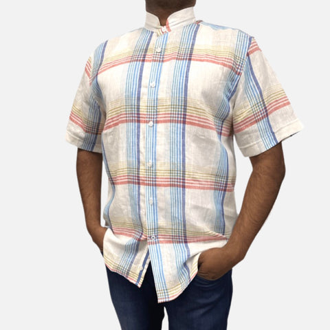 Nero Collar White Multi Linen shirt for Men | 100% Linen | Clearance Nero Collar White Multi Linen shirt for Men | 100% Linen | Clearance