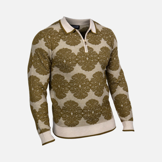 Prestige Polo Collar Zip Sweater for Men Avocado
