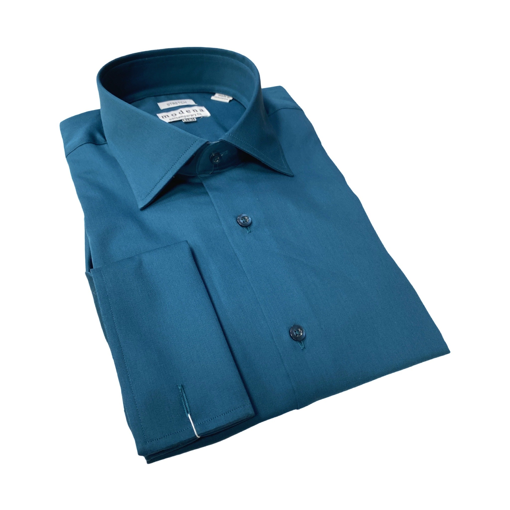 Modena Teal Stretch French Cuff Dress Shirt Contemporary Fit