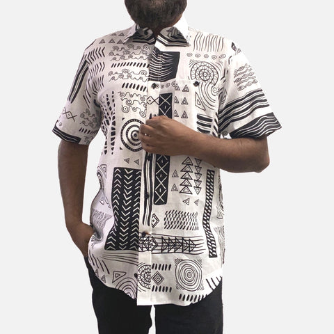 Mens white shirt with African print