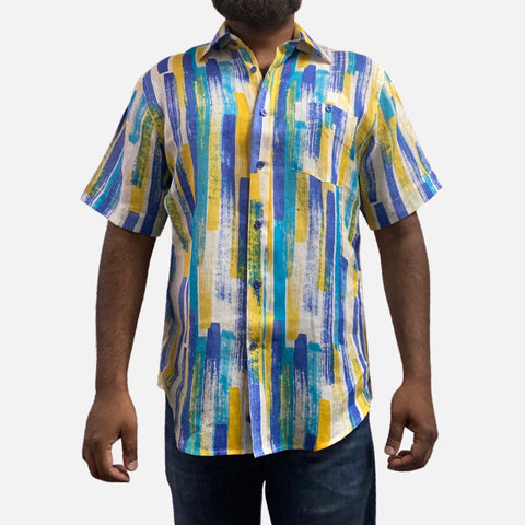 Men’s 100% Linen Casual Summer White Multi Shirt Men’s 100% Linen Casual Summer White Multi Shirt