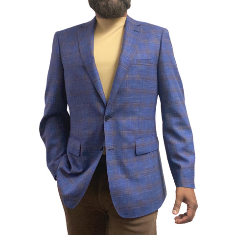 Classic Blue Plaid Men's Sports Coat Blazer - Premium 100% Wool Fabrication