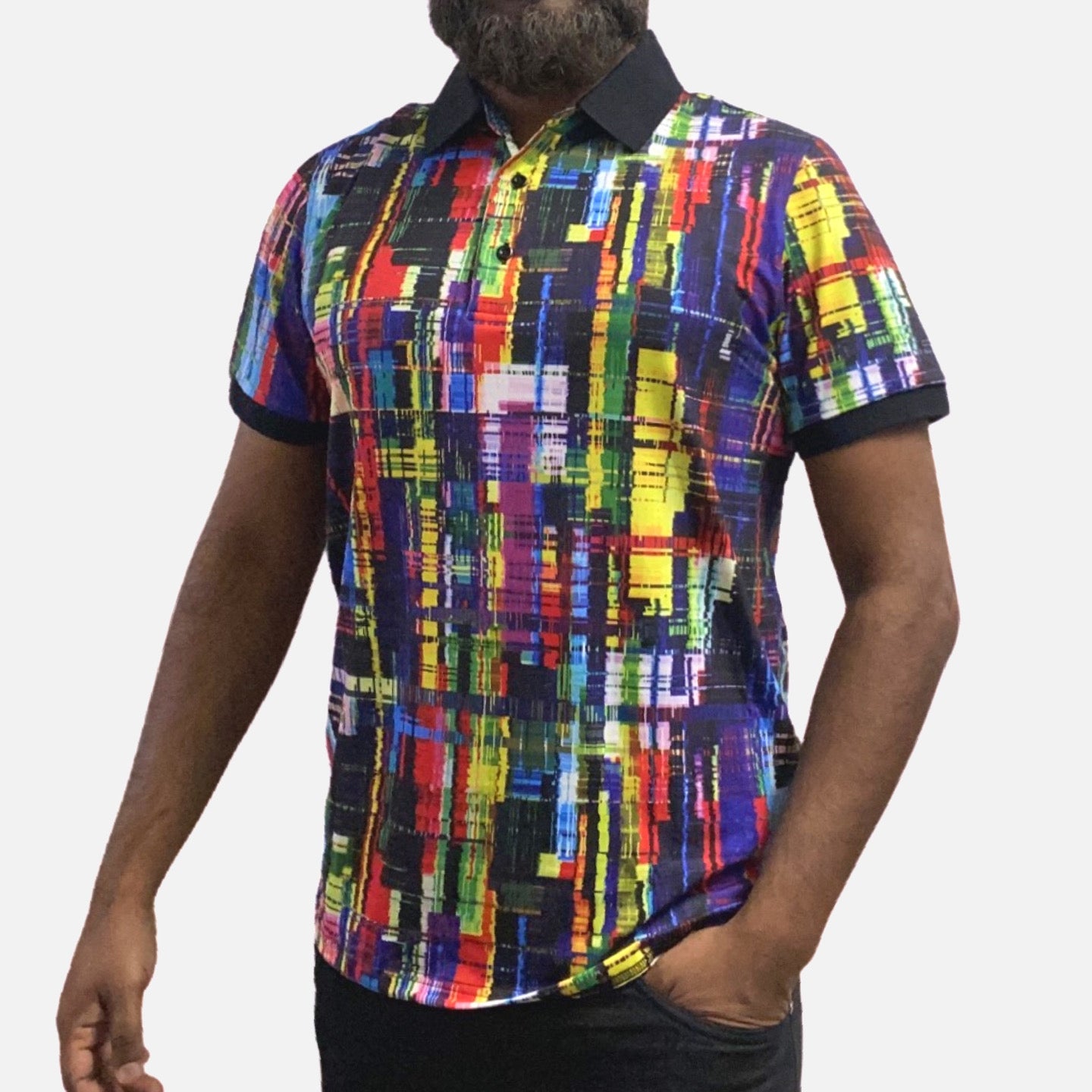 Multi Color Polo Collar Stretch Shirt Multi Color Polo Collar Stretch Shirt
