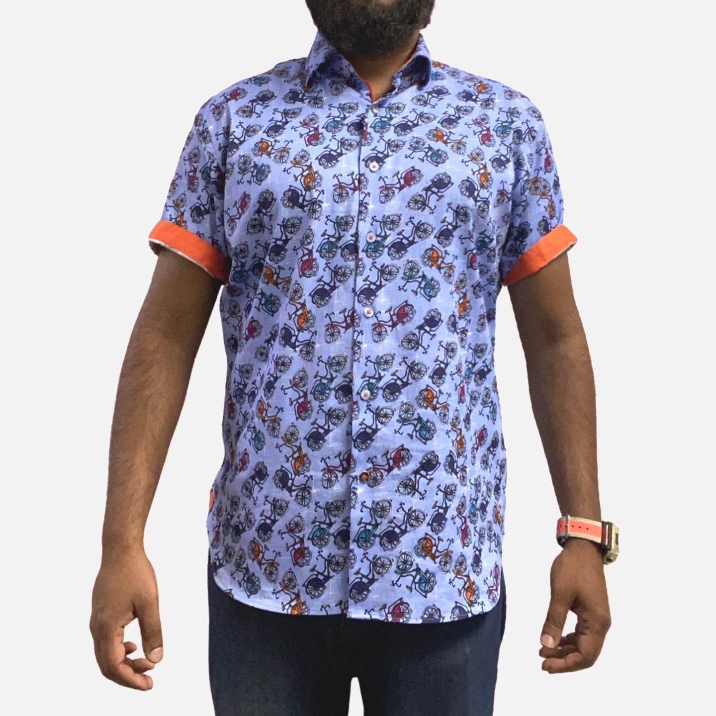 Designer short sleeve shirt contrast cuff Designer short sleeve shirt contrast cuff
