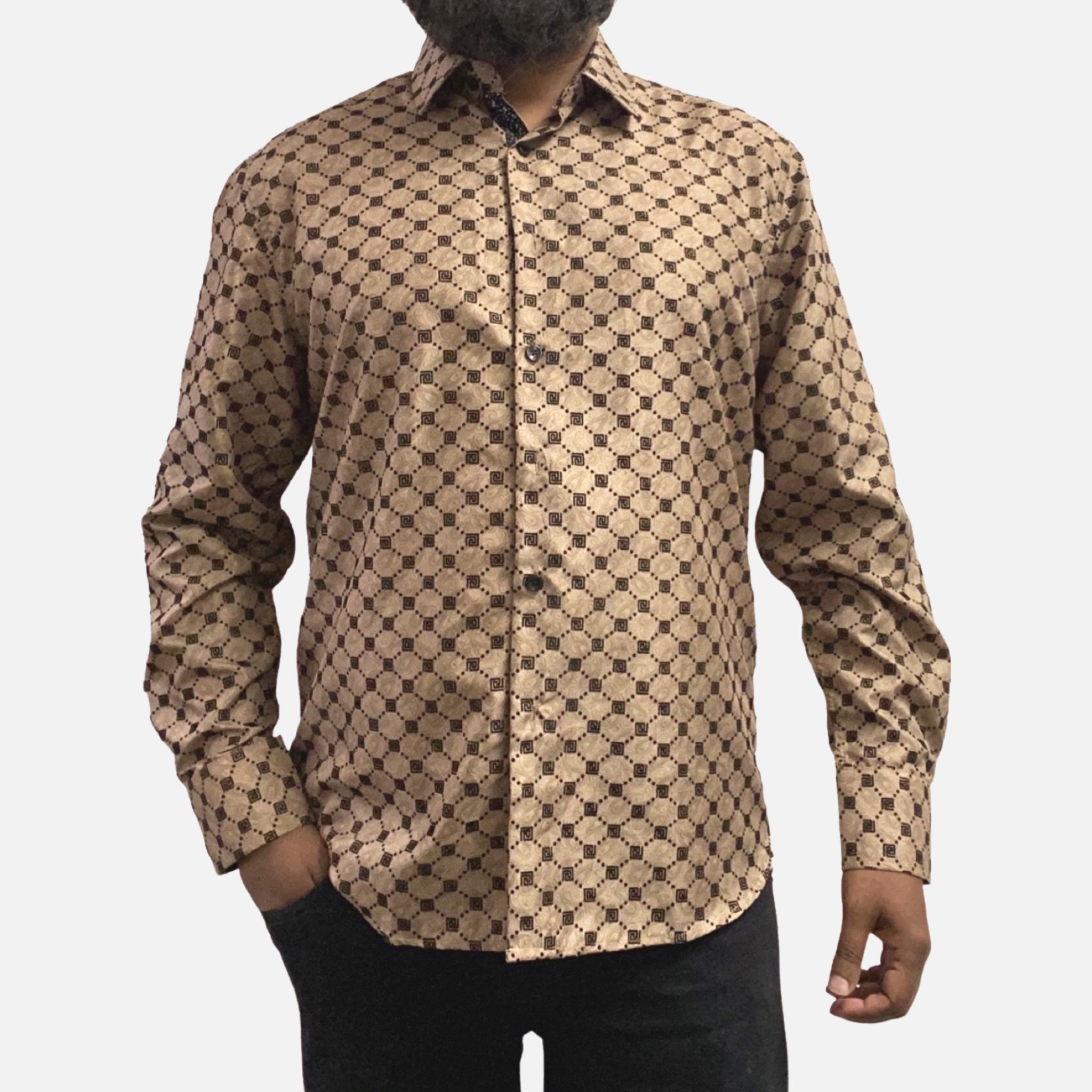 Tan with black flocking Slim Fit shirt fir men Tan with black flocking Slim Fit shirt fir men