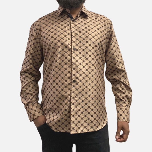 Tan with black flocking Slim Fit shirt fir men