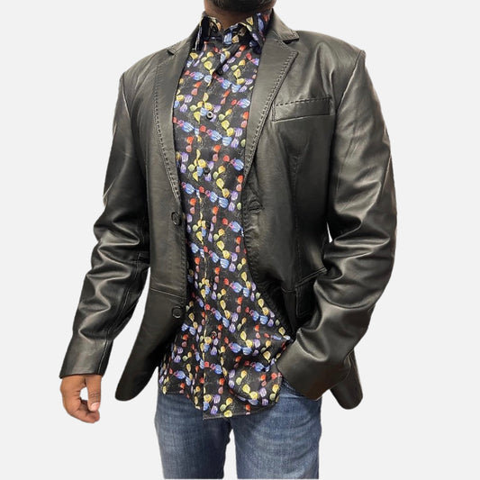 Mens genuine leather leather blazer