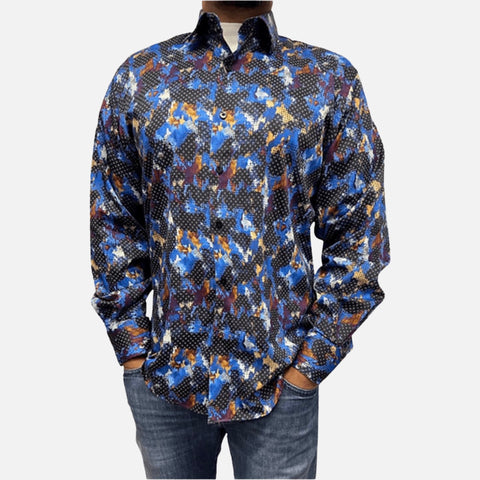Men's Navy Button-Down Shirt by Luchiano Visconti 4756 | Clearance Men's Navy Button-Down Shirt by Luchiano Visconti 4756 | Clearance
