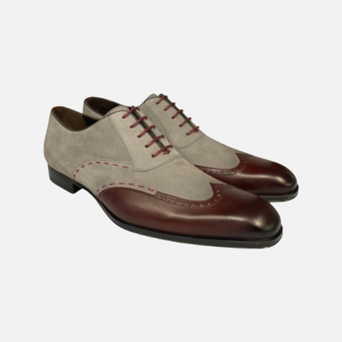 Men’s Paganini Burgundy/Grey suede and leather Spectator Shoe by Mezlan Men’s Paganini Burgundy/Grey suede and leather Spectator Shoe by Mezlan